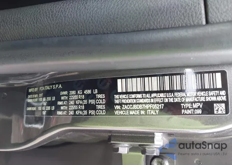 2017 Jeep Renegade Limited 4X4 из США, поврежденный, VIN ZACCJBDB7HPF05217